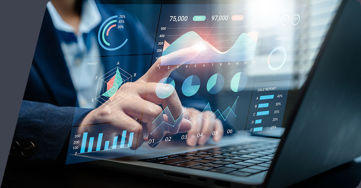 Business professional analyzing sourcing data with holographic analytics dashboard showing supplier comparisons, pricing trends, and performance metrics