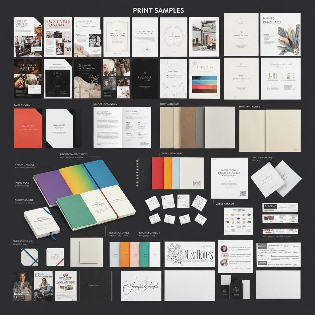 High-quality print samples showing various printed materials