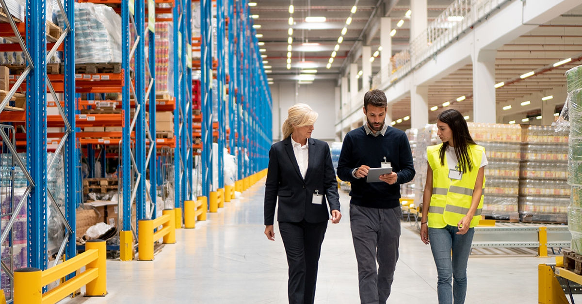 Warehouse fulfillment center with business professionals